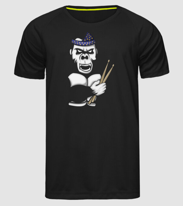 Gorilă Baterist model negru pe tricou