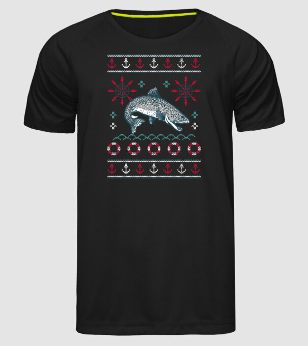 Pulover urât cu pește model negru pe tricou