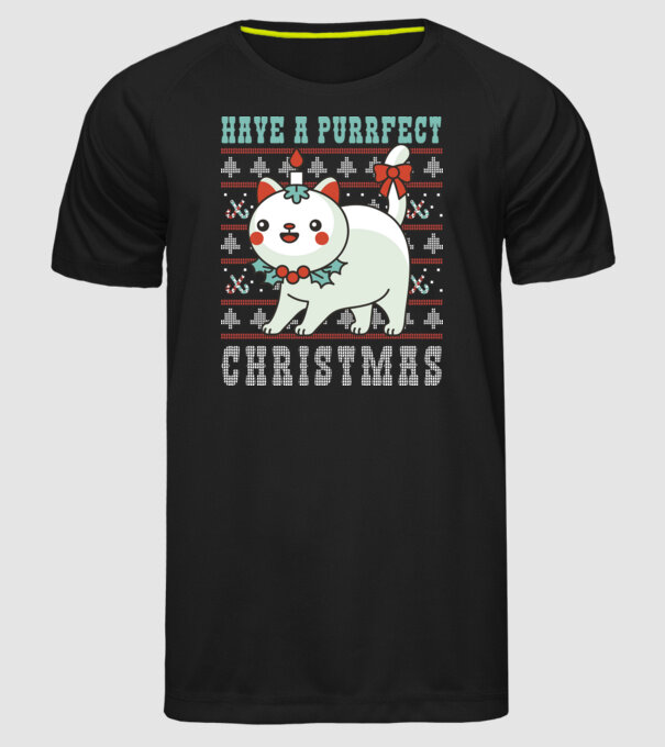 Have a Purrfect Christmas model negru pe tricou