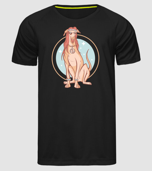 Câine Ogar Hippy model negru pe tricou