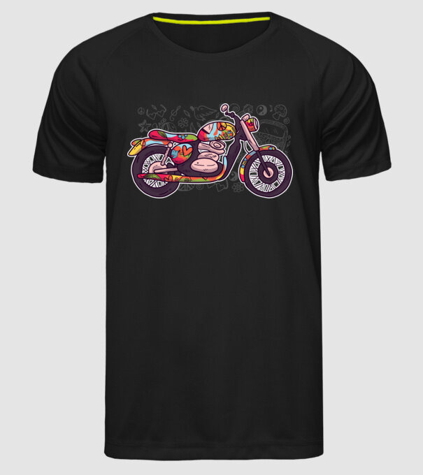 Motociclist Hippi model negru pe tricou