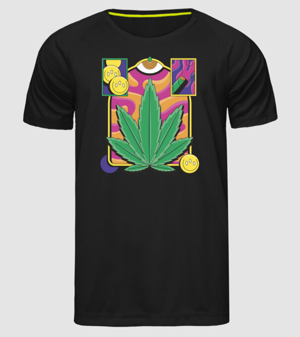 Hippy Cannabis model negru pe tricou