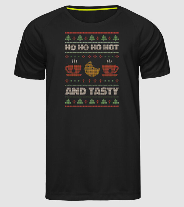 Ho Ho Ho Hot and Tasty Pulovăr urât model negru pe tricou