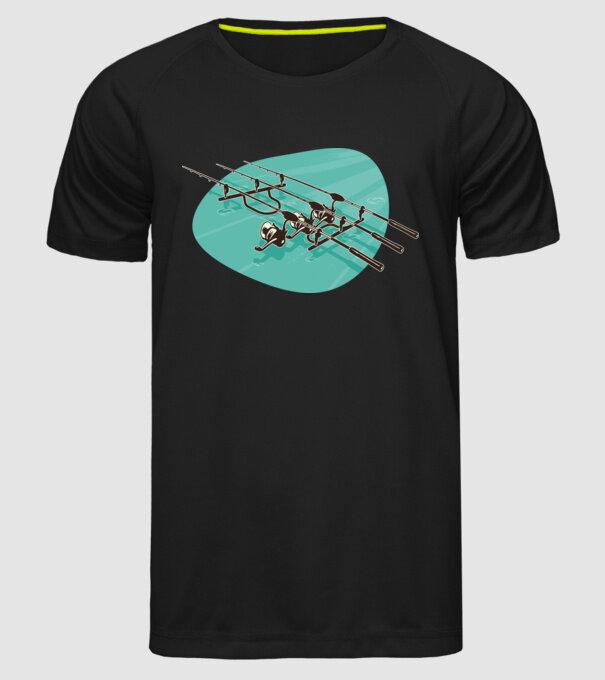 Undițe de pescuit model negru pe tricou