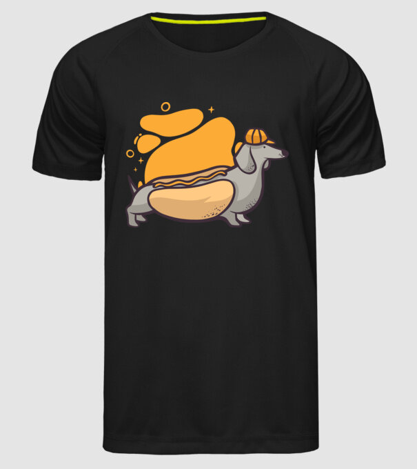 Teckel Hot dog model negru pe tricou