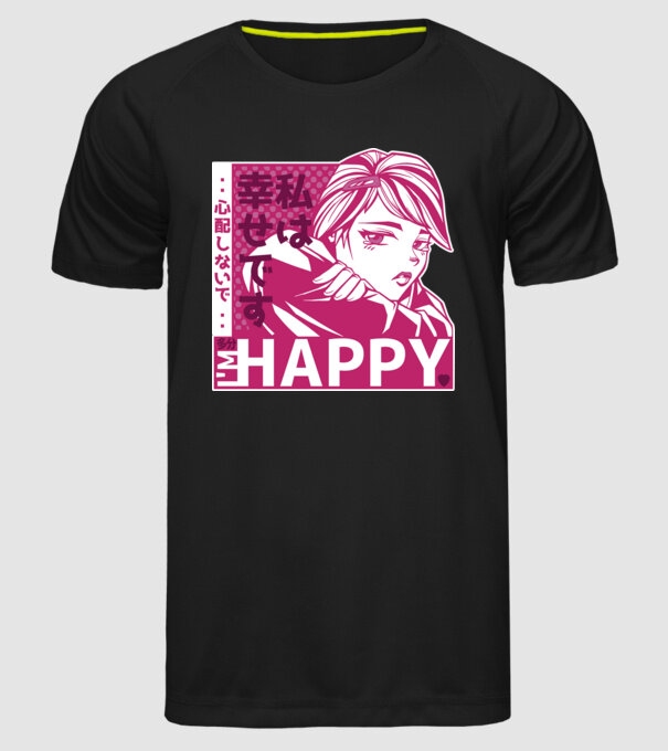 'I''m happy fată Anime antisocială' model negru pe tricou