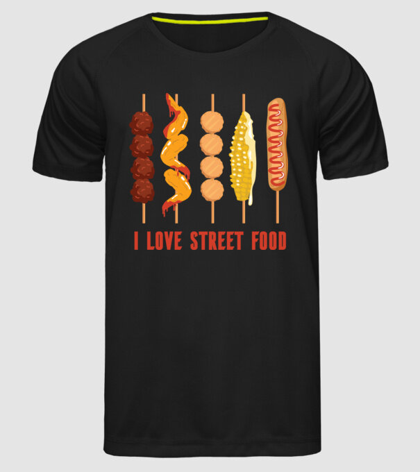 I Love Street Food model negru pe tricou