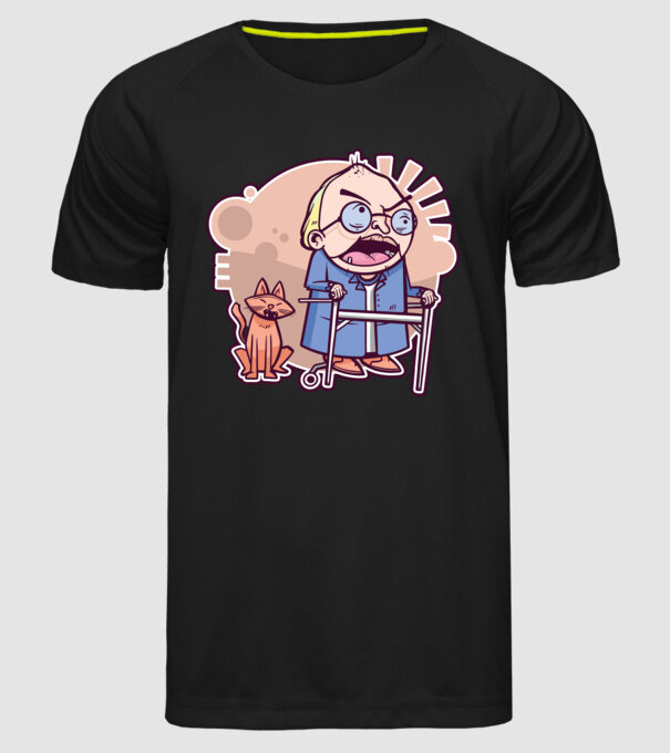 Bunic în vârstă cu pisică model negru pe tricou