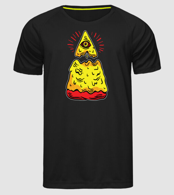 Illuminati Pizza model negru pe tricou