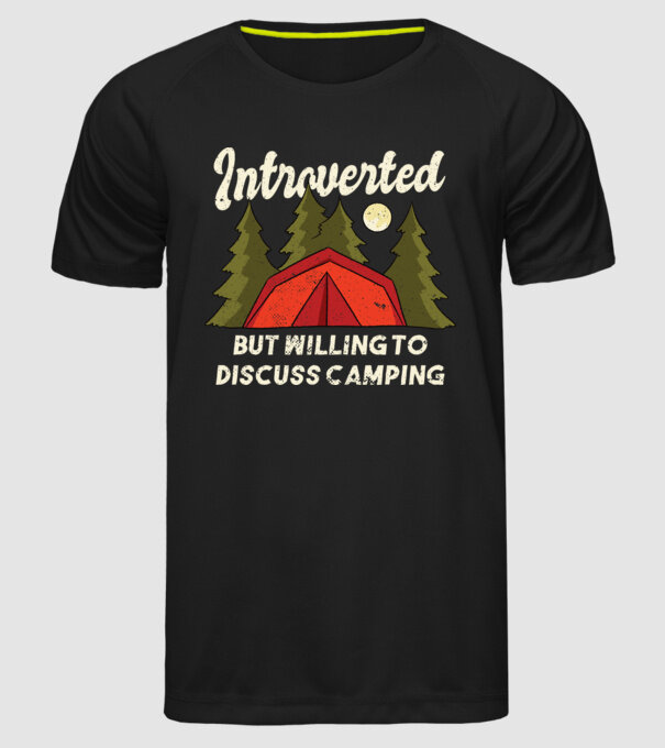 Camping Introvertit model negru pe tricou