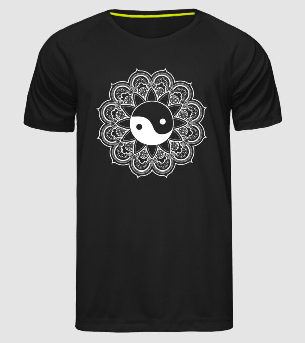 Yin-Yang Mandala model negru pe tricou