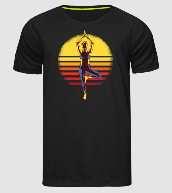 Retro yoga model negru pe tricou
