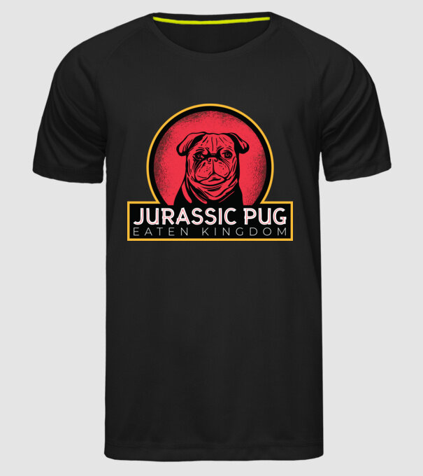 Jurassic Pug Tricou cu mops model negru pe tricou