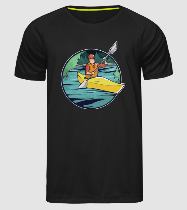 Caiac-canoe model negru pe tricou