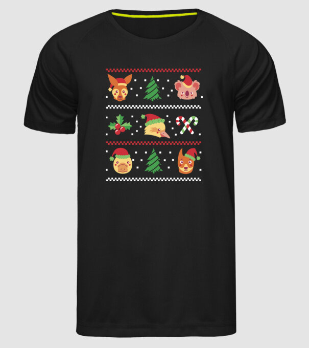 Pulover urât Animale de Crăciun model negru pe tricou