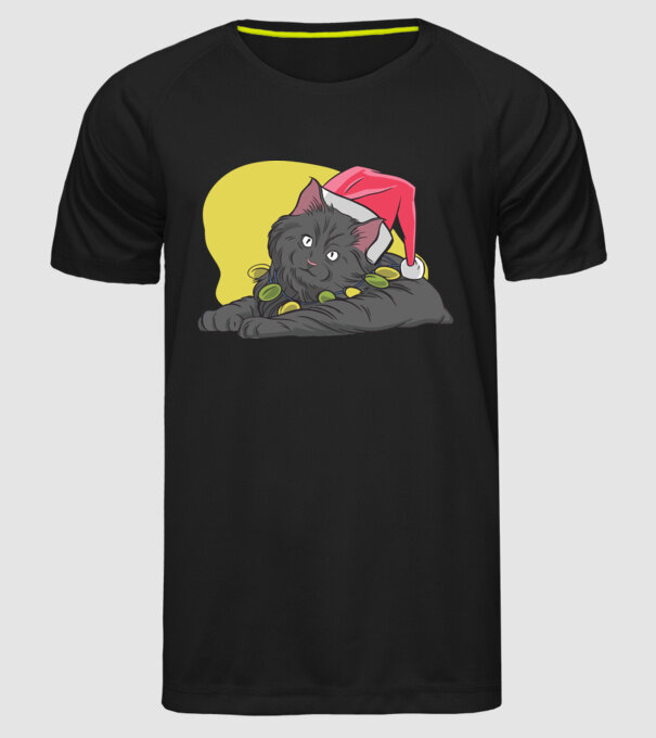 Pisică de Crăciun model negru pe tricou