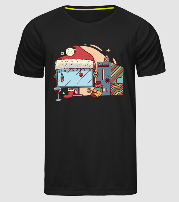Computer de Crăciun model negru pe tricou