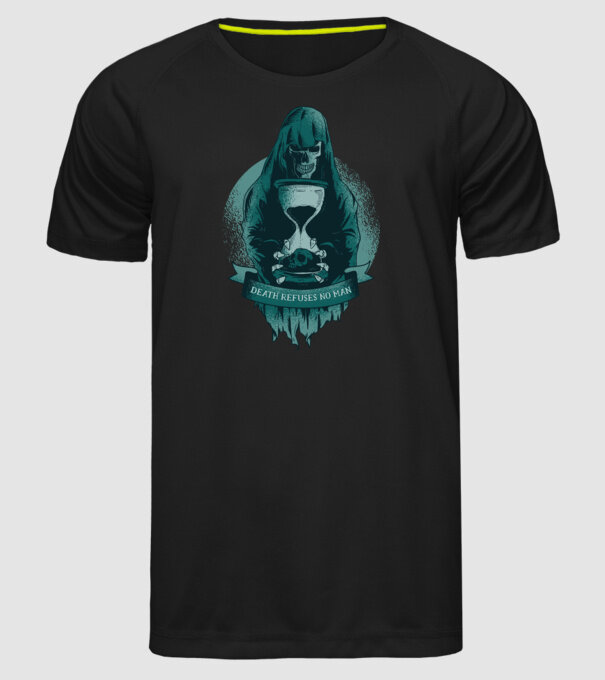 Om cu coasă (Moartea?) model negru pe tricou