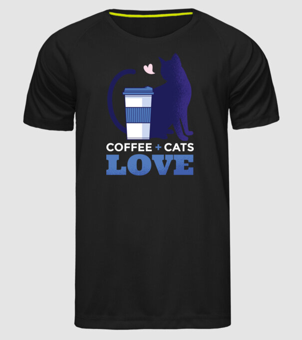 Cafea + Pisici = dragoste model negru pe tricou