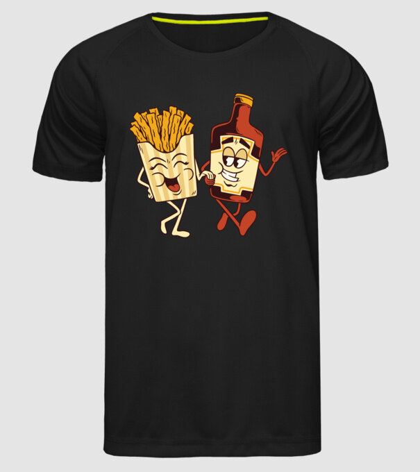 Ketchup + cartofi prăjiți model negru pe tricou