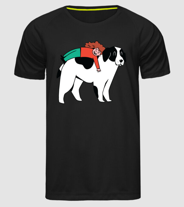 Fetiță cu câine model negru pe tricou