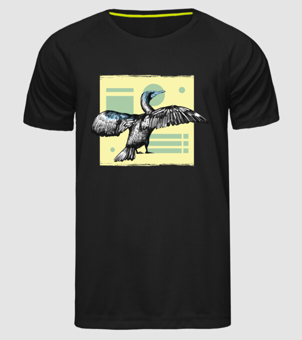 Pasăre cormoran model negru pe tricou