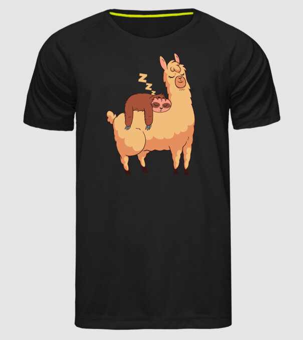 Leneș dormind pe Lama tricou amuzant model negru pe tricou