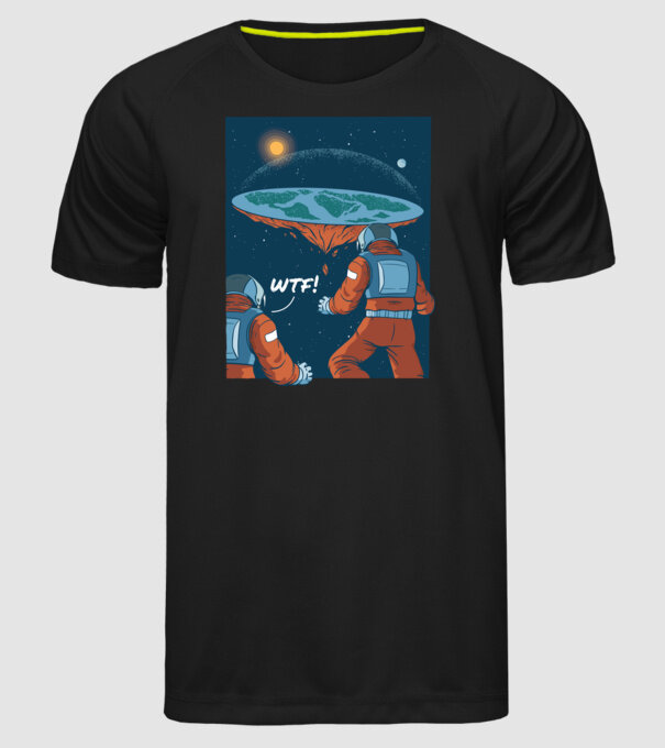 Astronaut Pământ plat model negru pe tricou