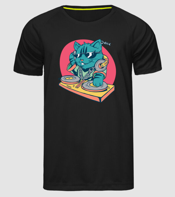 Pisică DJ model negru pe tricou