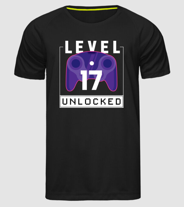 Level 17 Unlocked Gamer Birthday model negru pe tricou