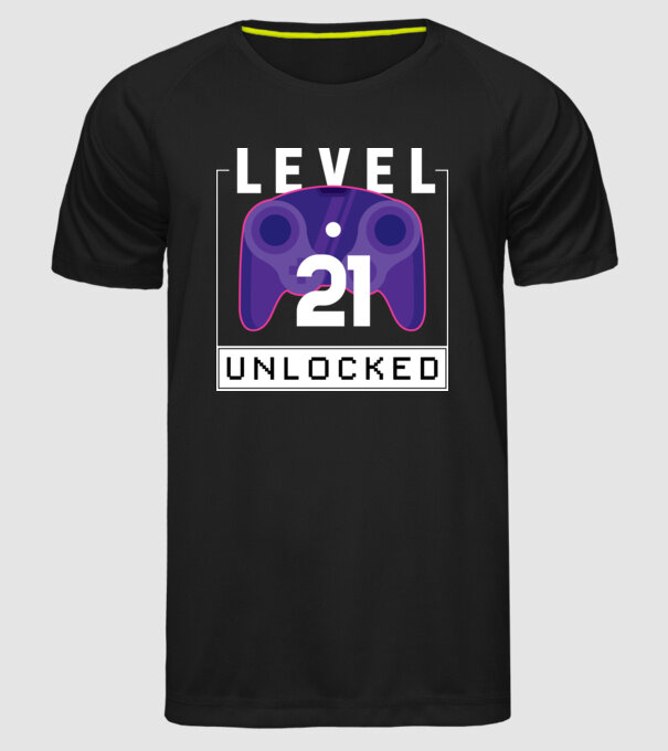 Level 21 Unlocked Gamer Birthday model negru pe tricou
