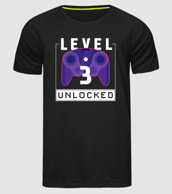 Level 3 Unlocked Gamer Birthday model negru pe tricou