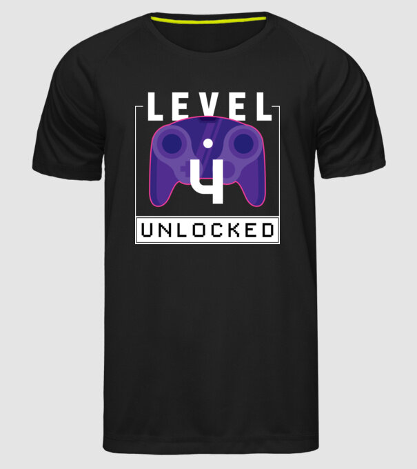 Level 4 Unlocked Gamer Birthday model negru pe tricou