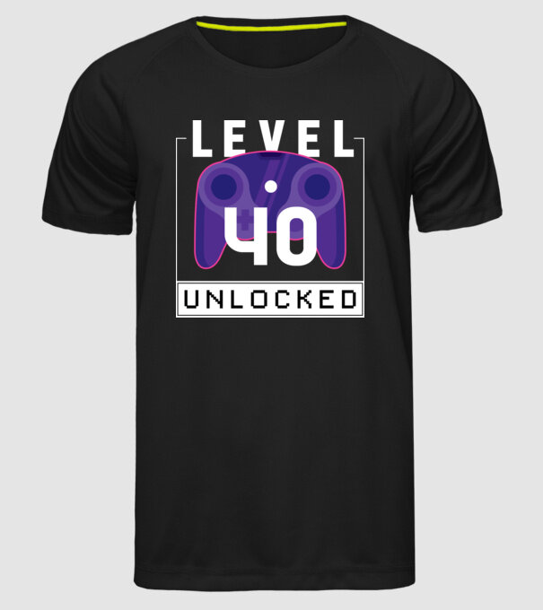Level 40 Unlocked Gamer Birthday model negru pe tricou