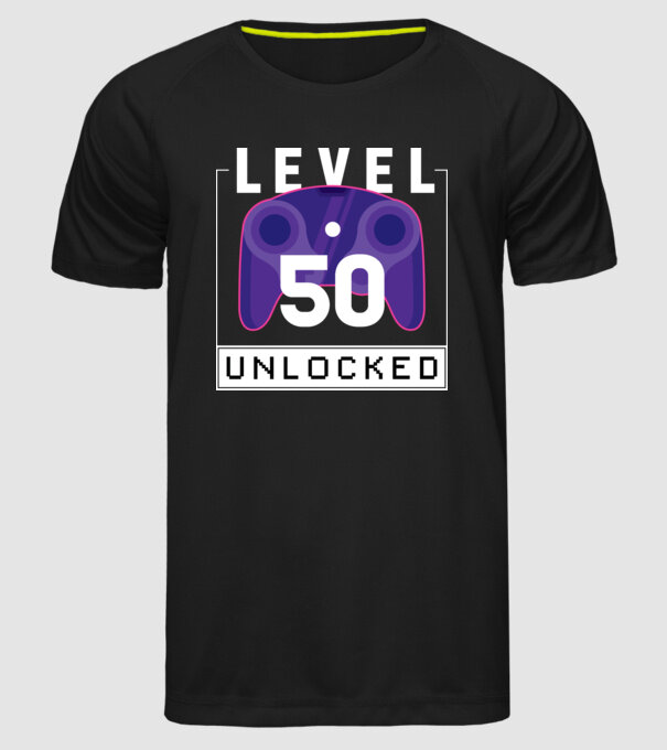 Level 50 Unlocked Gamer Birthday model negru pe tricou
