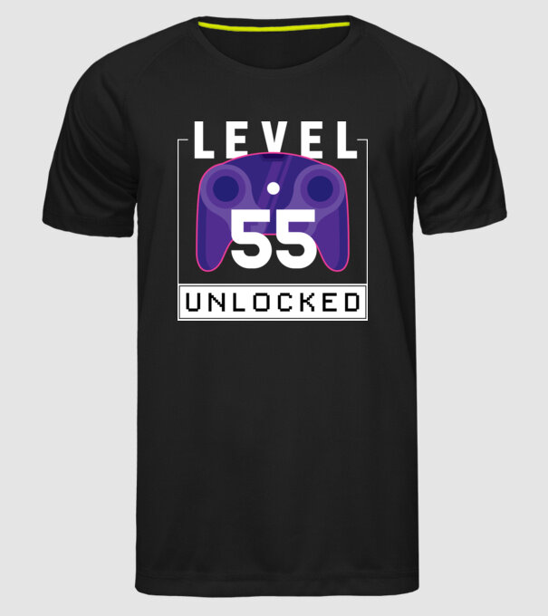 Level 55 Unlocked Gamer Birthday model negru pe tricou