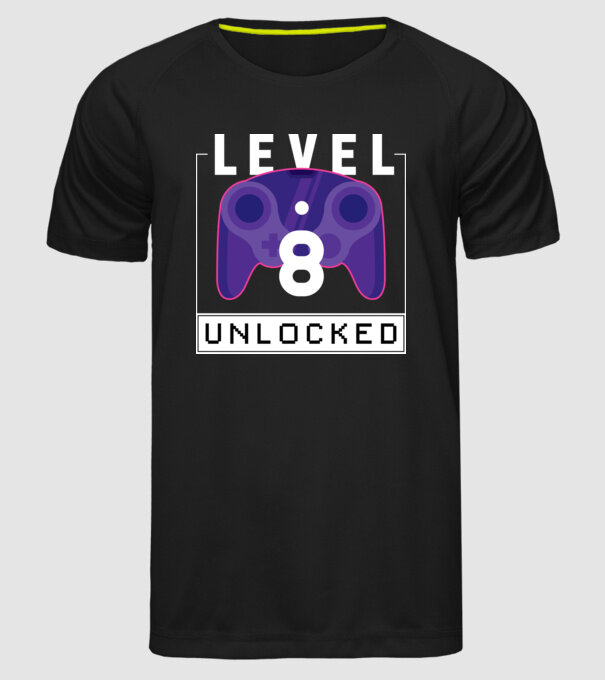 Level 8 Unlocked Gamer Birthday model negru pe tricou