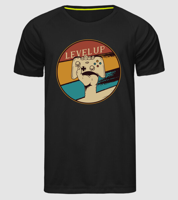 Level up - Trecere nivel Gamer model negru pe tricou
