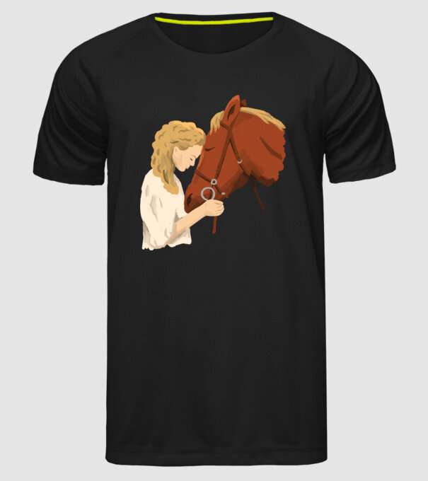 Fată cu cal model negru pe tricou