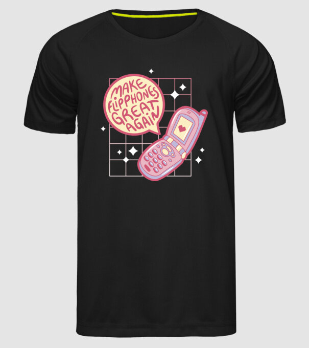 Make Flipphones Great Again Retro model negru pe tricou
