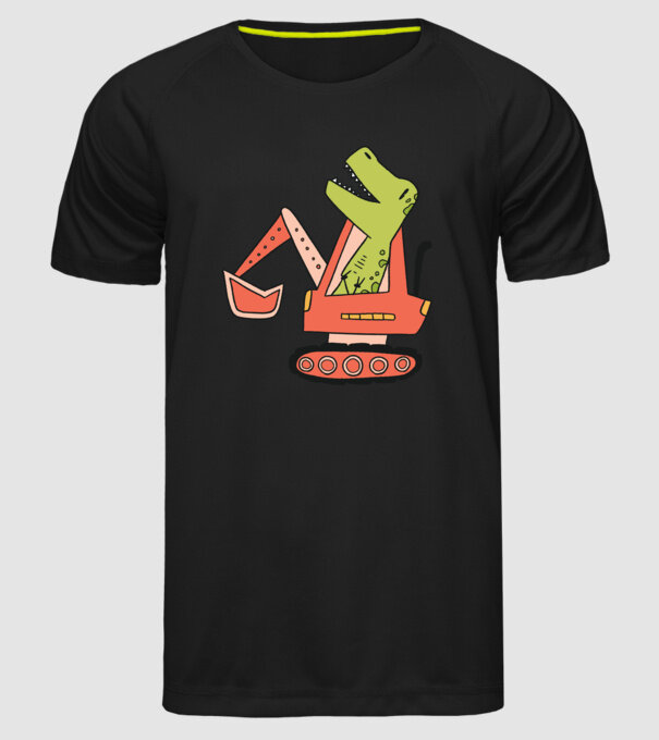 Excavator dinozaur model negru pe tricou