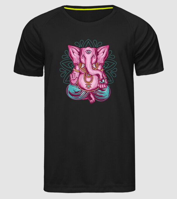 Elefant făcând meditație Dharma model negru pe tricou