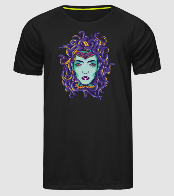 Cap de meduză model negru pe tricou