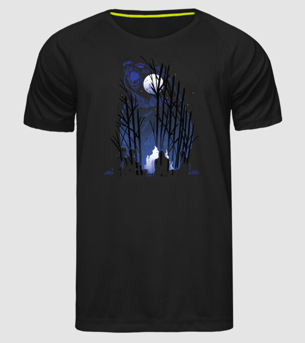 Urs în pădure noaptea model negru pe tricou
