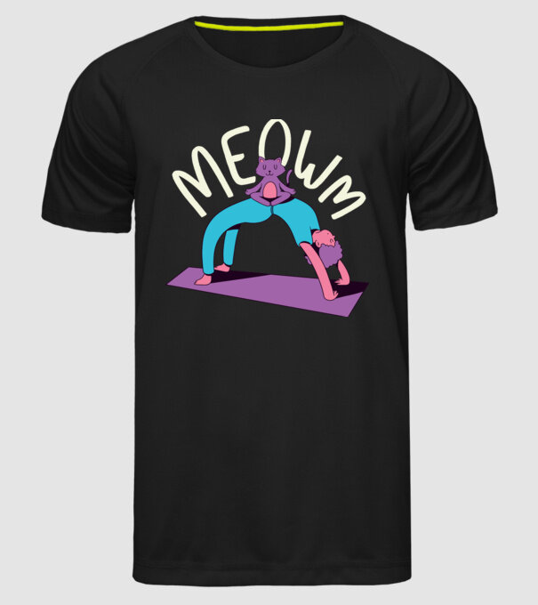 Meowm - Pisică Yoga model negru pe tricou