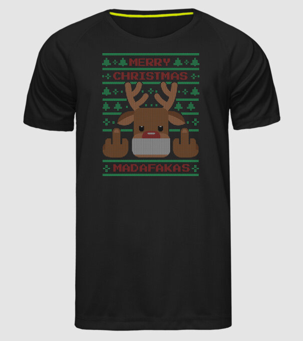 Merry Christmas Madafakas model negru pe tricou