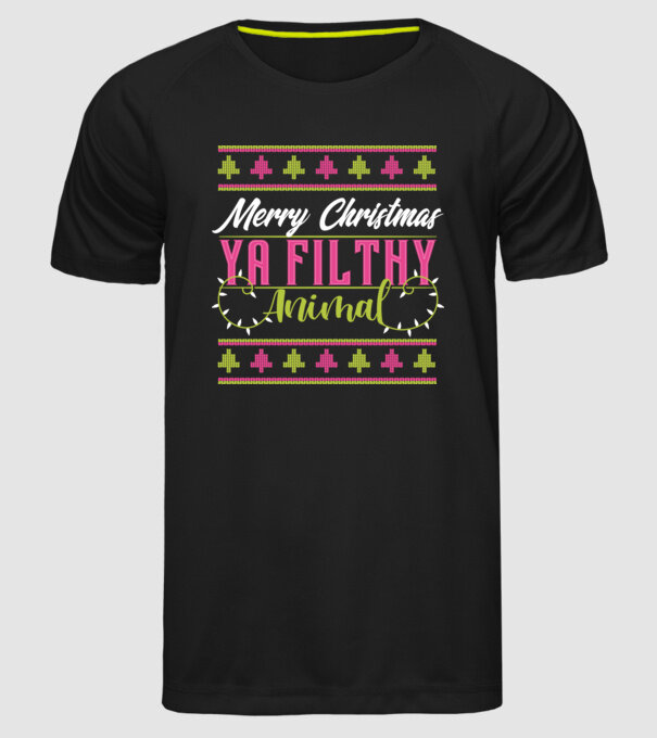 Merry Christmas Ya Filthy Animal model negru pe tricou