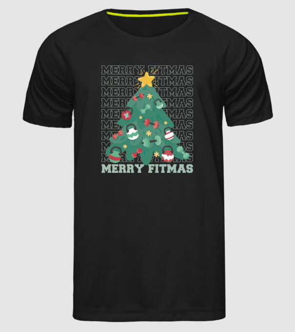 Merry Fitmas Fitmas Pom de Crăciun Fitness model negru pe tricou