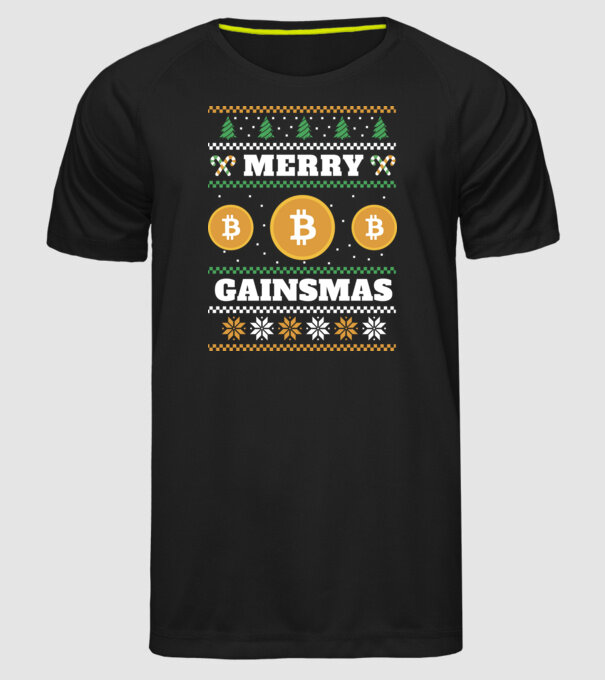 Merry Gainmas Bitcoin tricou cu pulovăr urât model negru pe tricou