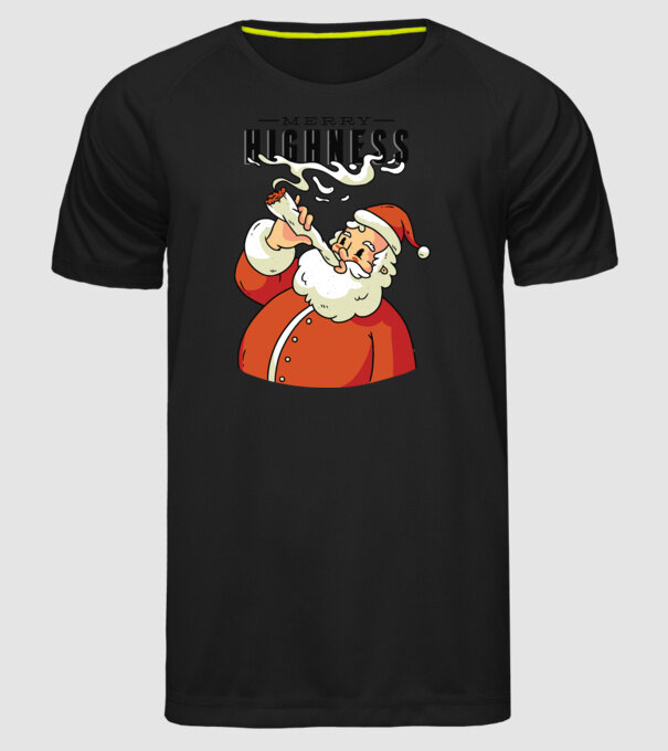 Merry Highness Mikulás fumează iarbă model negru pe tricou